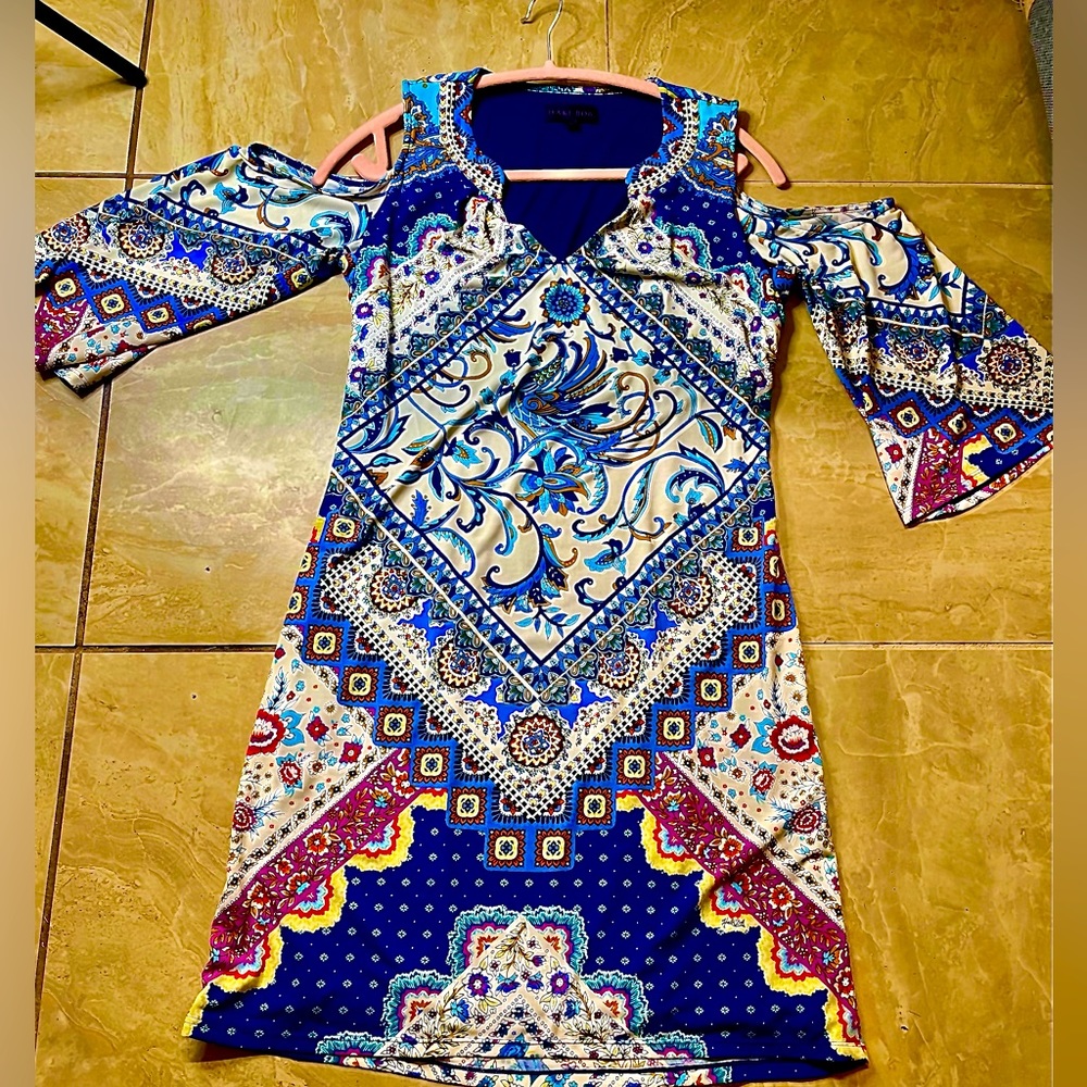#84 Hale Bob Cold shoulder Dress? size Small